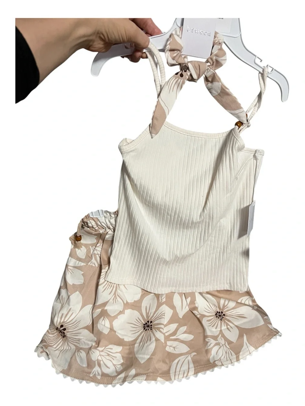 NWT girls BTween Cream Ribbed Tank with Beige Floral Skirt Set sz 10 - Picture 4 of 4